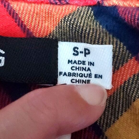 BDG Olly Red & Orange Festival Boyfriend Button Down Flannel Shirt Shacket - Picture 13 of 14